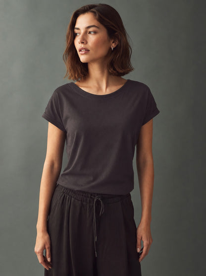 Cotton Cap Sleeve Crew Neck T-Shirt