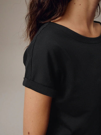 Cotton Cap Sleeve Crew Neck T-Shirt